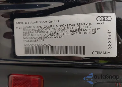 2022 Audi Rs 5 Sportback Tfsi Quattro Tiptronic из США, поврежденный, VIN WUAAWCF53NA900760